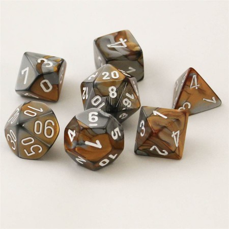 Gemini Copper-Steel/white Polydice Set (7 stuks)