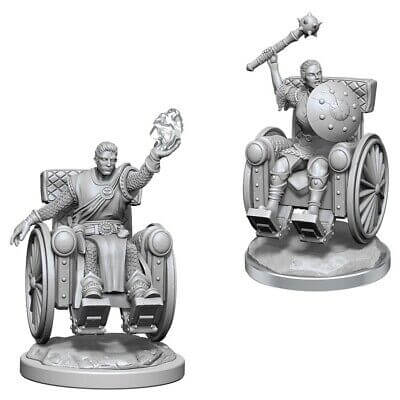 Human Clerics in Wheelchair - D&D Unpainted Miniatures