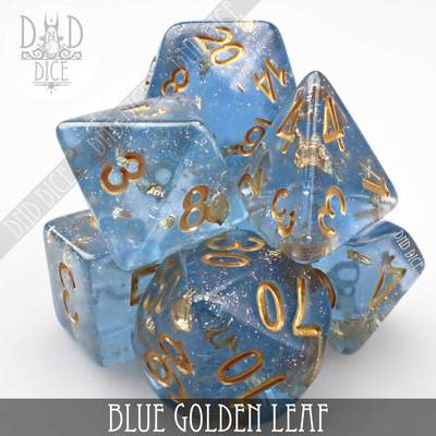 Blue Golden Leaf - Polyhedral Dice set - 7 stuks