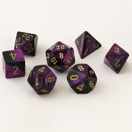 Gemini Black-Purple/gold Polydice Set (7 stuks)