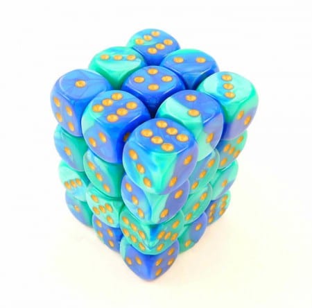 Gemini Blue-Teal/gold D6 12mm (36 stuks)