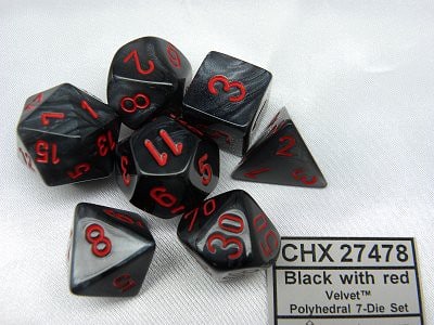 Velvet Black/Red Polydice - 7 stuks