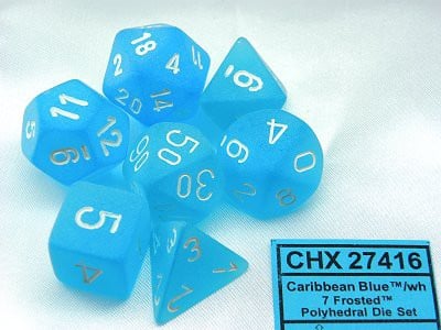 Frosted Carribean Blue/white Polydice Dobbelsteen Set (7 stuks)