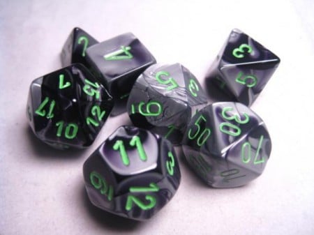 Gemini Black-Grey/green Polydice (7 stuks)