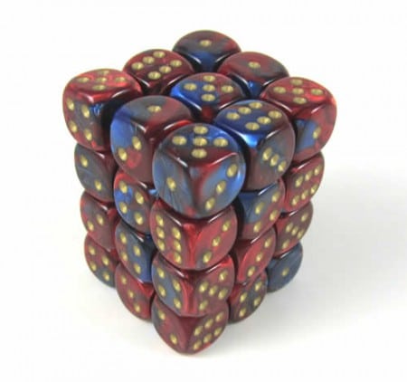 Gemini Blue-Red/gold D6 12mm (36 stuks)