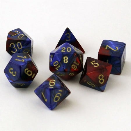 Gemini Blue-Red/gold Polydice Dobbelsteen Set (7 stuks)