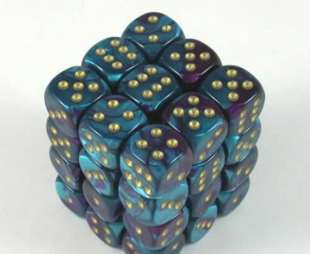 Gemini Purple-Teal/Gold D6 12mm (36 stuks)