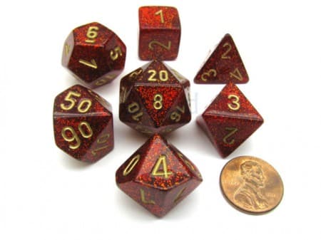 Glitter Ruby/gold Polydice (7 stuks)