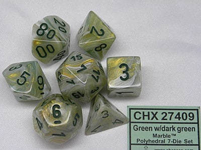 Marble Green/dark green Polydice (7 stuks)