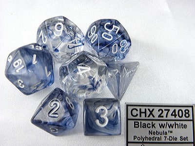 Nebula Black/white Polydice (7 stuks)