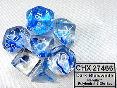 Nebula Dark Blue/white Polydice (7 stuks)