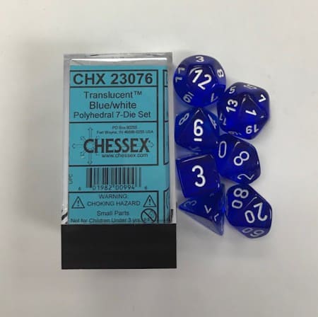 Translucent Blue/White Polydice - 7 stuks