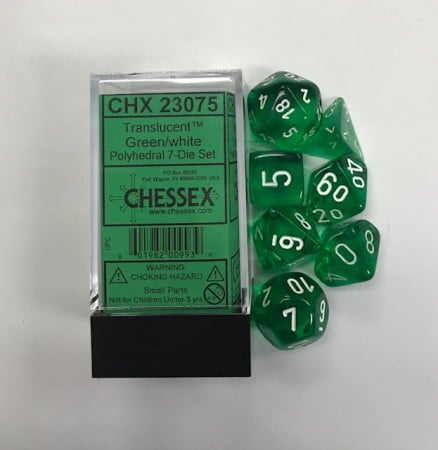 Translucent Green/white Polydice - 7 stuks