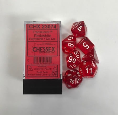 Translucent Red/White Polydice - 7 stuks