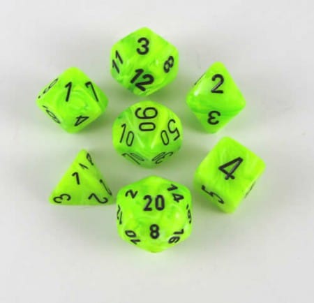 Vortex Bright Green/black Polydice (7 stuks)