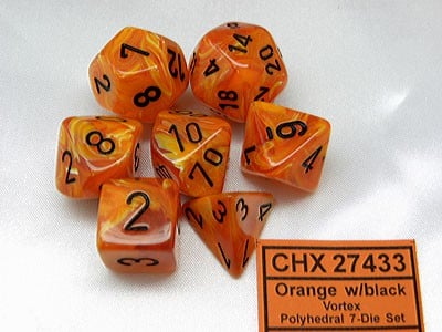 Vortex Orange/black Polydice (7 stuks)