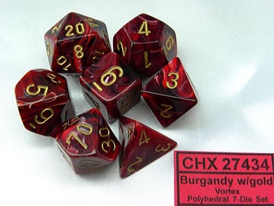 Vortex Burgundy/gold Polydice (7 stuks)