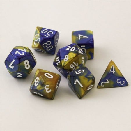 Gemini Blue-Gold/white Polydice Dobbelsteen Set (7 stuks)