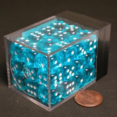 Translucent Teal/white D6 12mm (36 stuks)