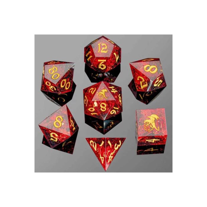 Red Captured Magic - Handmade Sharp Edge Dice set - 7 stuks