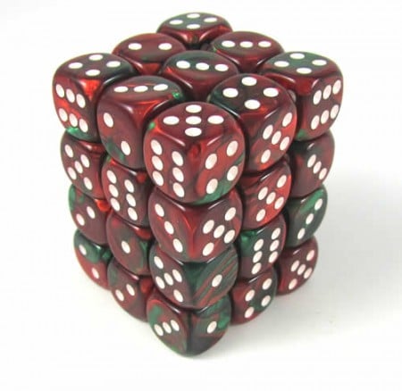 Gemini Green-Red/white D6 12mm (36 stuks)