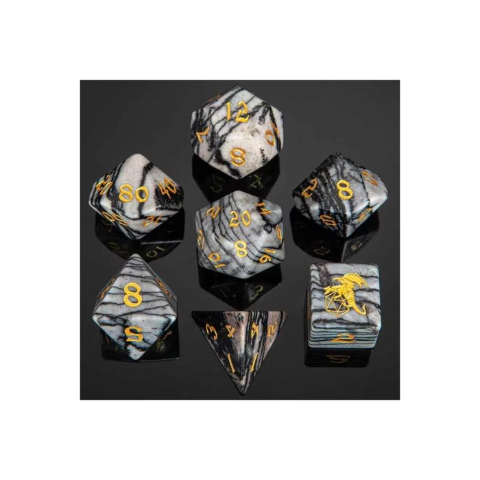 Black Network Agate - Gemstone Dice - 7 stuks