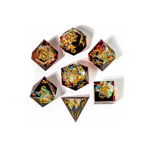 Blood Crystal Captured Magic - Handmade Sharp Edge Dice set - 7 stuks