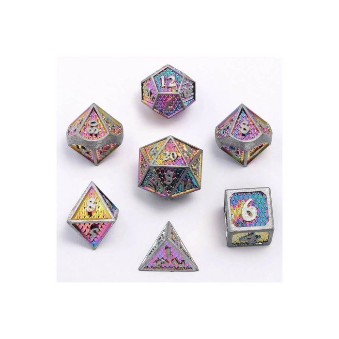 Brushed Rainbow Behemoth - Mini Metal Dice - 7 stuks