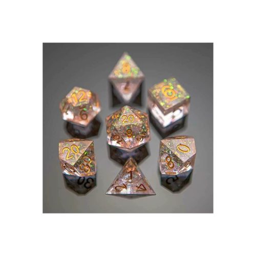 Crystal Captured Magic - Handmade Sharp Edge Dice set - 7 stuks