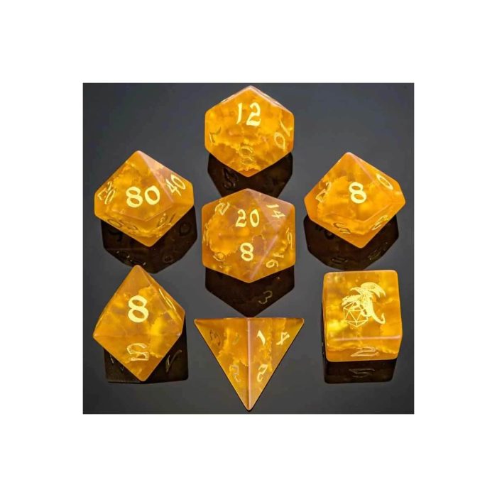 Frosted Amber - Glass Dice - 7 stuks