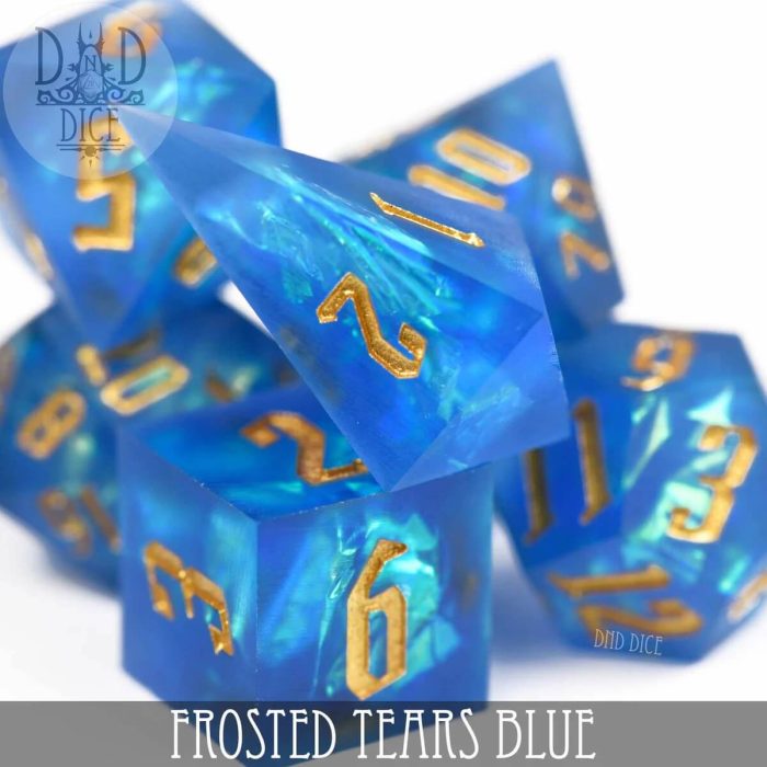 Frosted Tears Blue - Handmade Dice set - 7 stuks