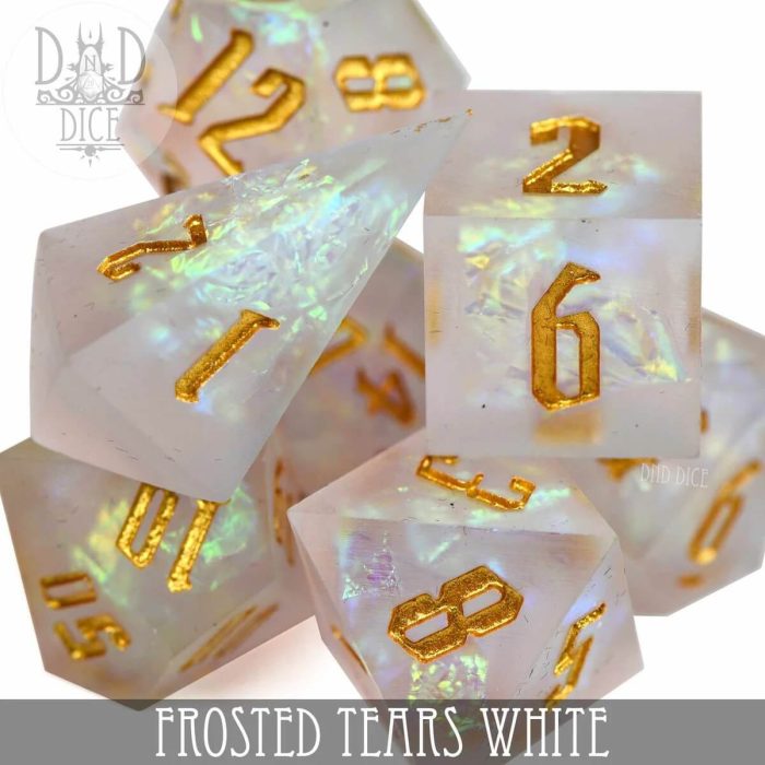 Frosted Tears White - Handmade Dice set - 7 stuks