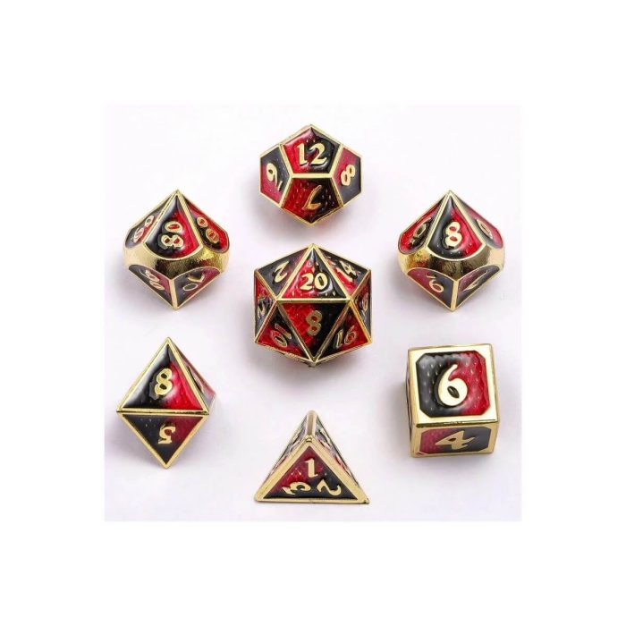 Gold w/Red & Black Behemoth - Mini Metal Dice - 7 stuks