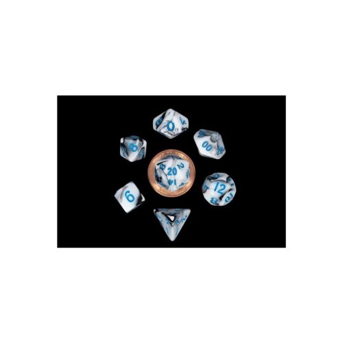 Marble w/ Blue Numbers - Mini Dice set - 7 stuks