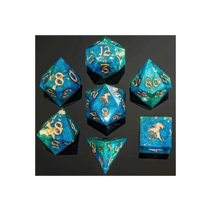 Sea Dragon Captured Magic - Handmade Sharp Edge Dice set - 7 stuks