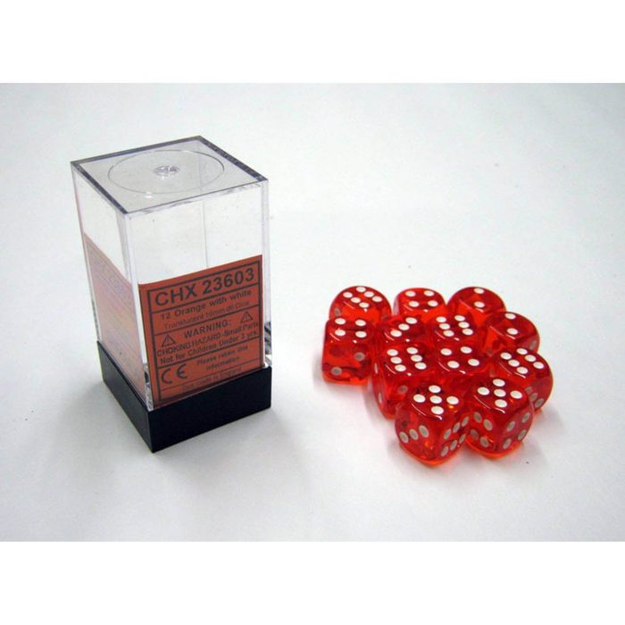 Translucent Red/white D6 16mm (12 stuks)