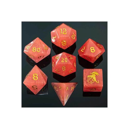 Watermelon Tourmaline - Gemstone Dice set in Fancy Dice box - 7 stuks