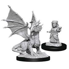 Silver Dragon Wyrmling & Halfling Dragon Friend - Unpainted Miniatures