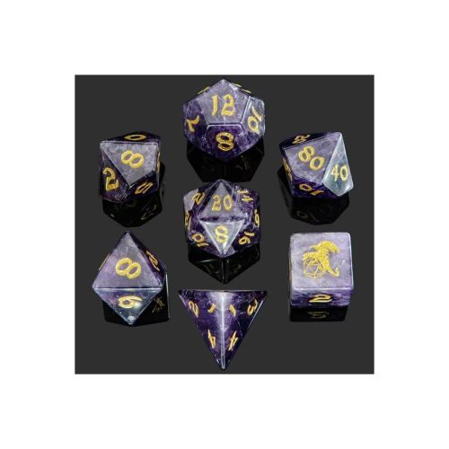 Natural Amethyst - Gemstone Dice set in Fancy Dice box - 7 stuks