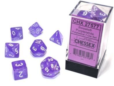 Borealis Luminary Purple/white Polydice - 7 stuks