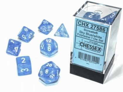 Borealis Luminary Sky Blue/white Polydice - 7 stuks