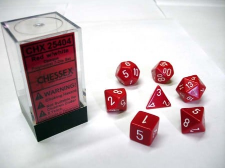 Opaque Red/white Polydice - 7 stuks