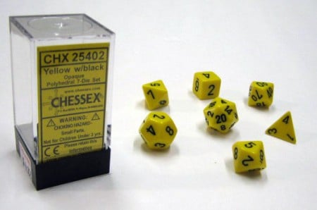 Opaque Yellow/black Polydice - 7 stuks