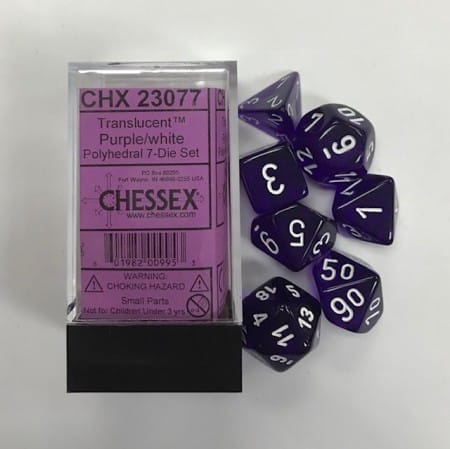 Translucent Purple/white Polydice - 7 stuks