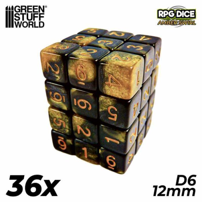 Amber Swirl - 12mm D6 Dice - 36 stuks