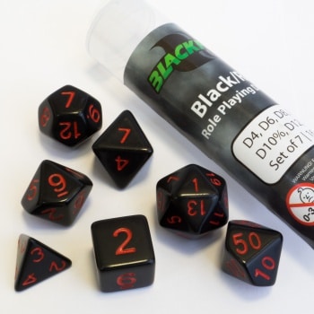 Blackfire Dice - 16mm Polydice set - Black/Red (7 stuks)