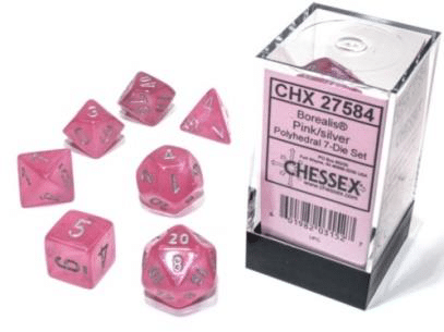 Borealis Luminary Pink/silver Polydice - 7 stuks