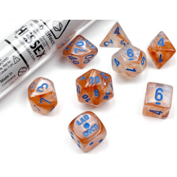 Borealis Rose Gold/light blue Polyhedral Lab Dice - 8 stuks