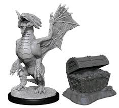 Bronze Dragon Wyrmling & Pile of Sea Found Treasure - Unpainted D&D Miniatures