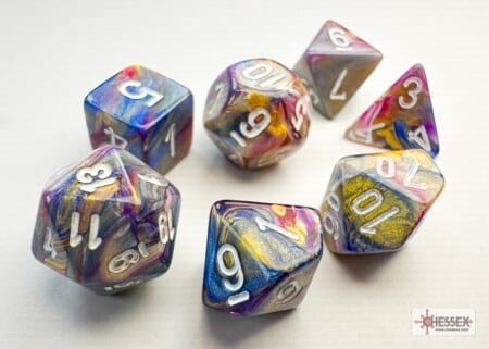 Festive Carousel/white - Mini Polyhedral Dice set - 7 stuks